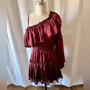 MISA 1 SHOULDER RUFFLE SILK LIKE DRESS